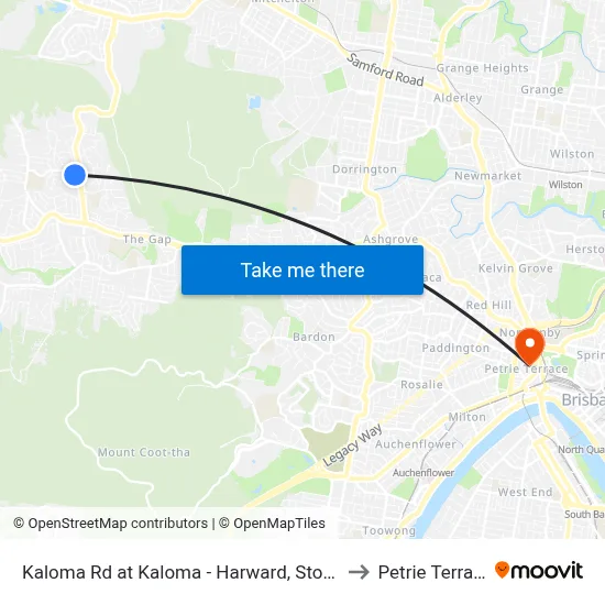 Kaloma Rd at Kaloma - Harward, Stop 38 to Petrie Terrace map