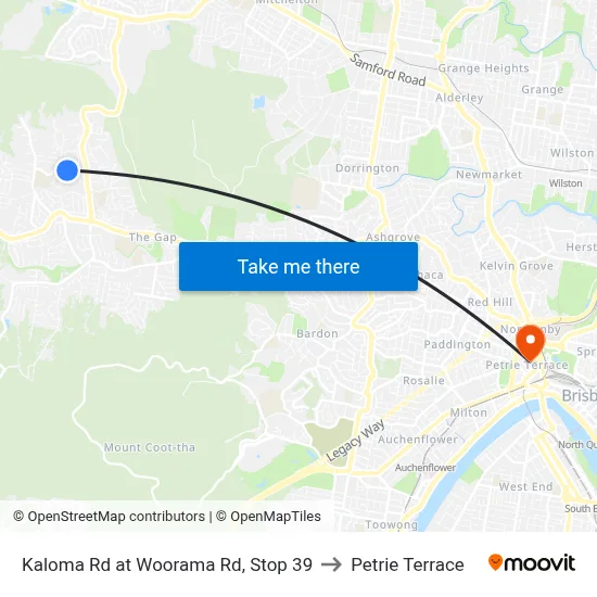 Kaloma Rd at Woorama Rd, Stop 39 to Petrie Terrace map