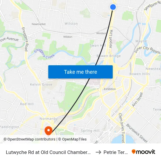 Lutwyche Rd at Old Council Chambers, Stop 16 to Petrie Terrace map