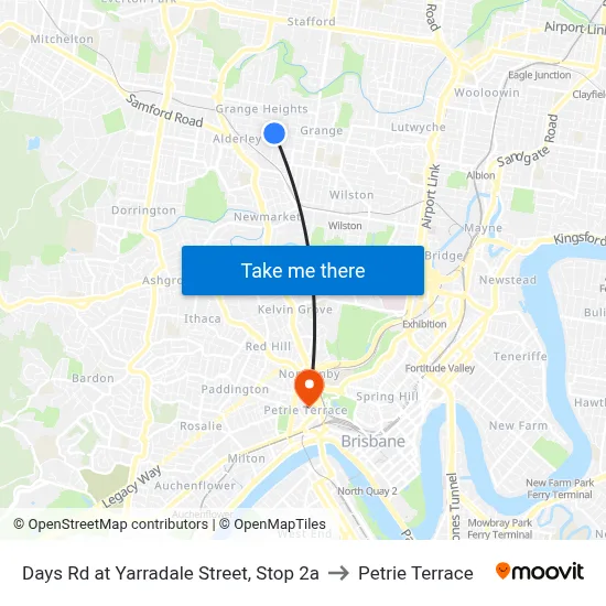Days Rd at Yarradale Street, Stop 2a to Petrie Terrace map