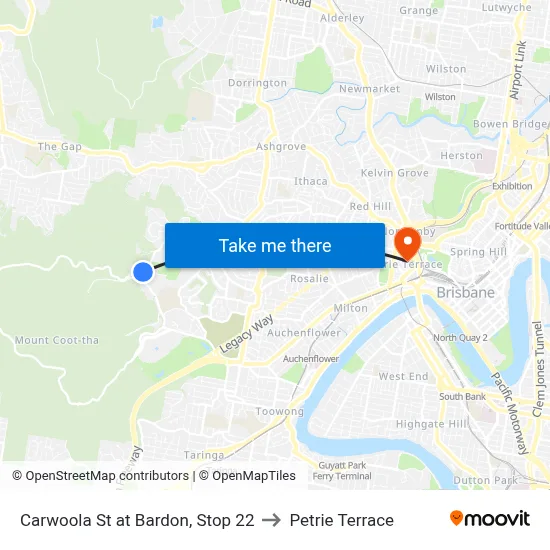 Carwoola St at Bardon, Stop 22 to Petrie Terrace map