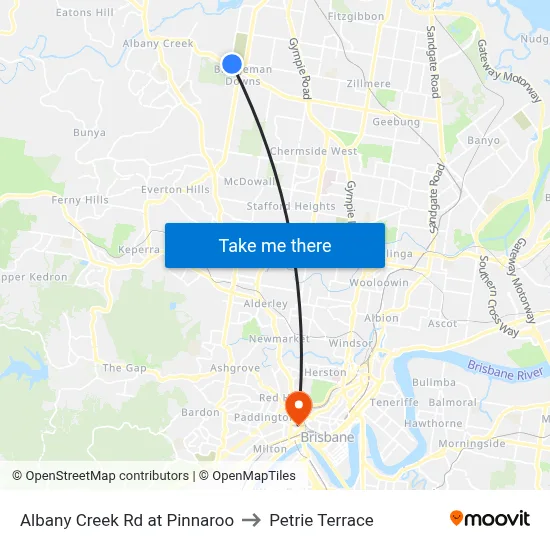 Albany Creek Rd at Pinnaroo to Petrie Terrace map