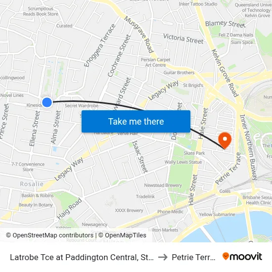 Latrobe Tce at Paddington Central, Stop 10 to Petrie Terrace map