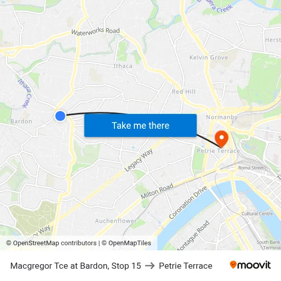 Macgregor Tce at Bardon, Stop 15 to Petrie Terrace map