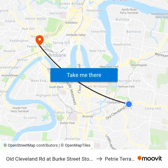 Old Cleveland Rd at Burke Street Stop 25 to Petrie Terrace map