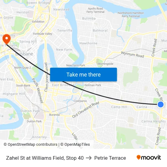 Zahel St at Williams Field, Stop 40 to Petrie Terrace map