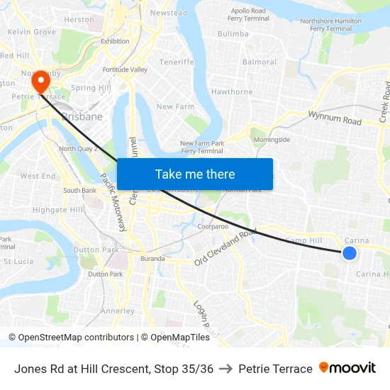 Jones Rd at Hill Crescent, Stop 35/36 to Petrie Terrace map