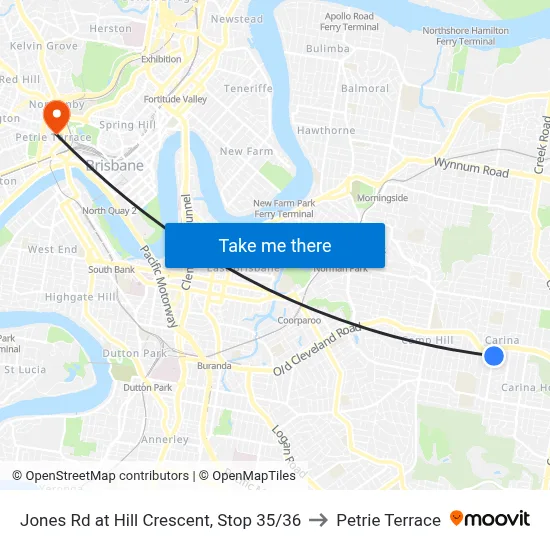 Jones Rd at Hill Crescent, Stop 35/36 to Petrie Terrace map