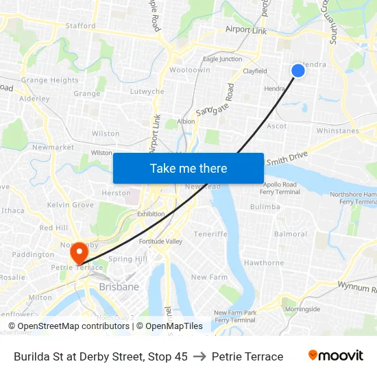Burilda St at Derby Street, Stop 45 to Petrie Terrace map
