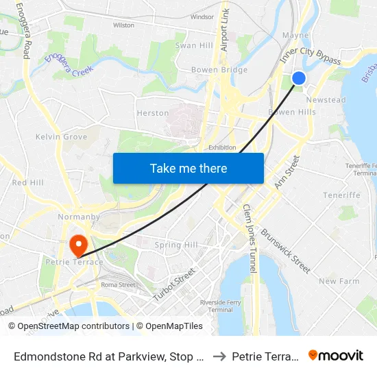 Edmondstone Rd at Parkview, Stop 14 to Petrie Terrace map