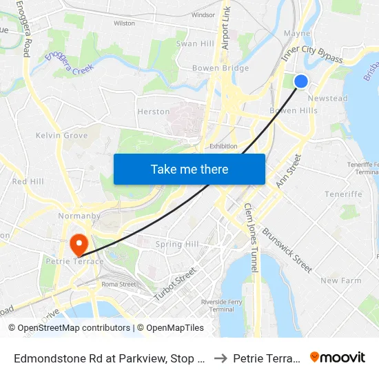 Edmondstone Rd at Parkview, Stop 14 to Petrie Terrace map