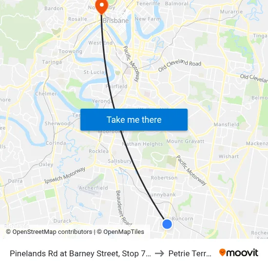 Pinelands Rd at Barney Street, Stop 70/71 to Petrie Terrace map