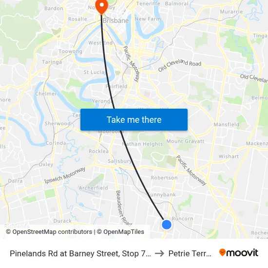 Pinelands Rd at Barney Street, Stop 70/71 to Petrie Terrace map