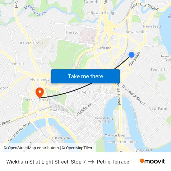 Wickham St at Light Street, Stop 7 to Petrie Terrace map