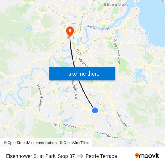 Eisenhower St at Park, Stop 87 to Petrie Terrace map