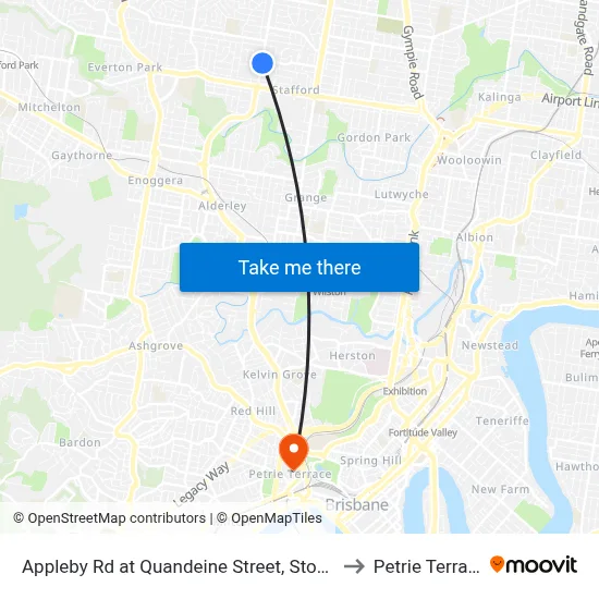 Appleby Rd at Quandeine Street, Stop 34 to Petrie Terrace map
