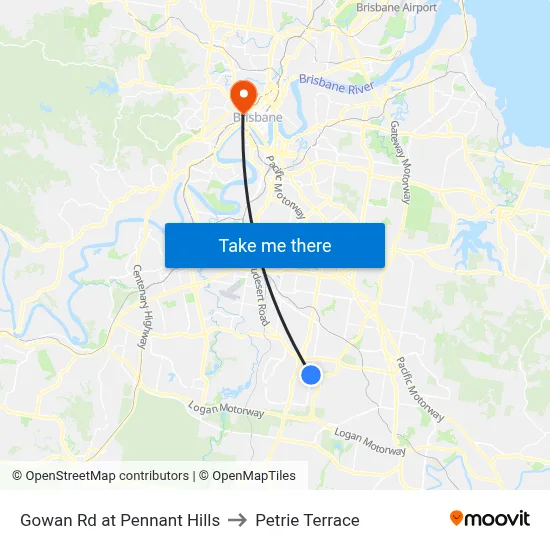 Gowan Rd at Pennant Hills to Petrie Terrace map