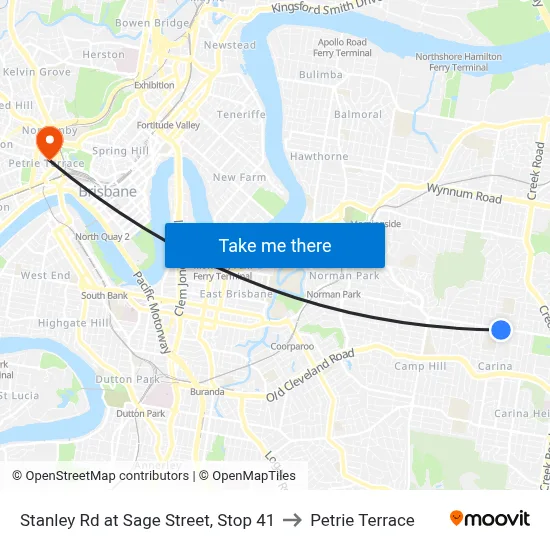 Stanley Rd at Sage Street, Stop 41 to Petrie Terrace map