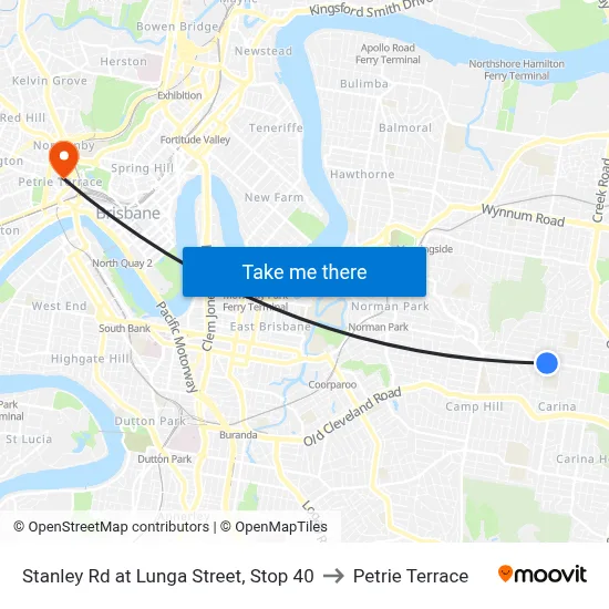 Stanley Rd at Lunga Street, Stop 40 to Petrie Terrace map