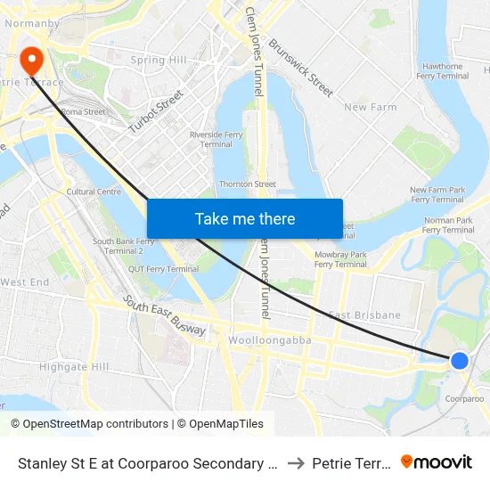 Stanley St E at Coorparoo Secondary College to Petrie Terrace map