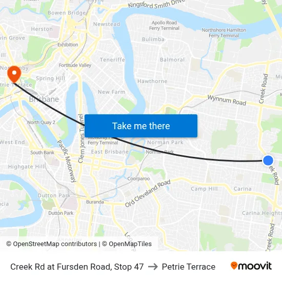 Creek Rd at Fursden Road, Stop 47 to Petrie Terrace map