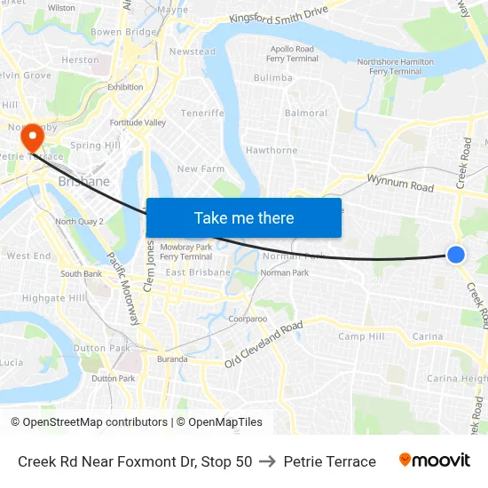 Creek Rd Near Foxmont Dr, Stop 50 to Petrie Terrace map