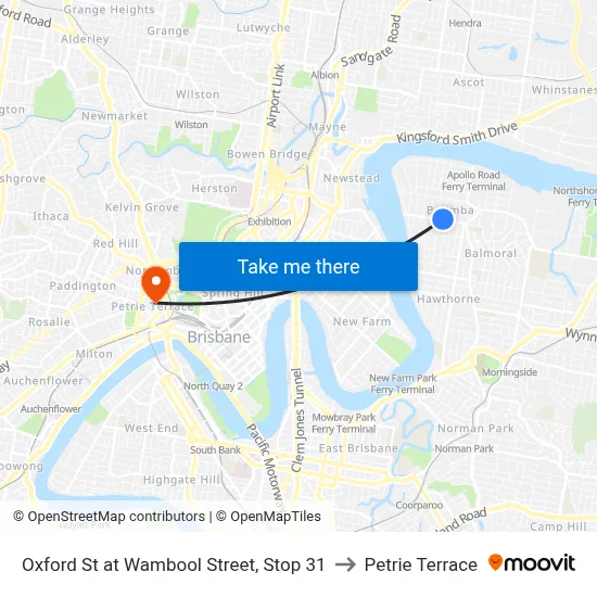 Oxford St at Wambool Street, Stop 31 to Petrie Terrace map