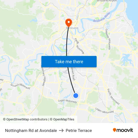 Nottingham Rd at Avondale to Petrie Terrace map