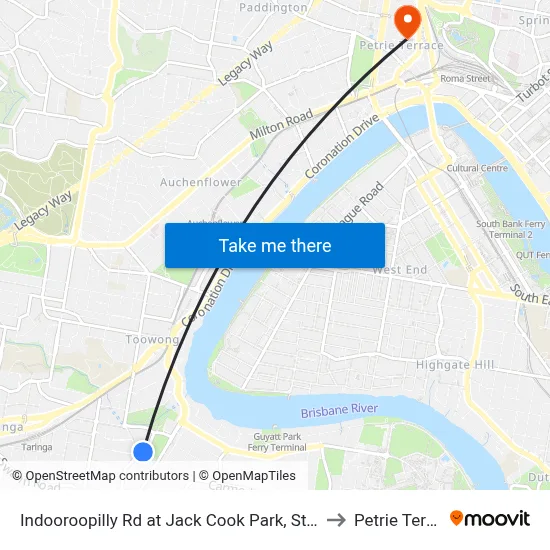 Indooroopilly Rd at Jack Cook Park, Stop 18/19 to Petrie Terrace map