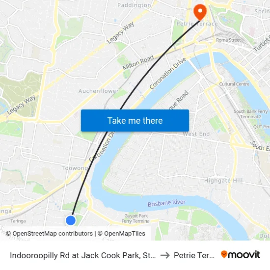 Indooroopilly Rd at Jack Cook Park, Stop 18/19 to Petrie Terrace map