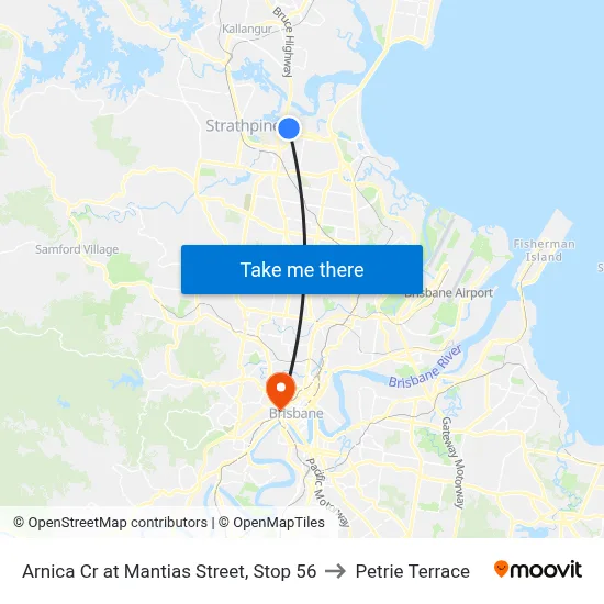 Arnica Cr at Mantias Street, Stop 56 to Petrie Terrace map