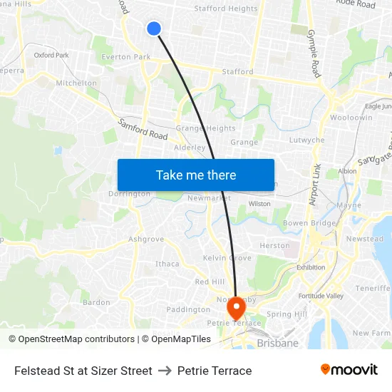Felstead St at Sizer Street to Petrie Terrace map