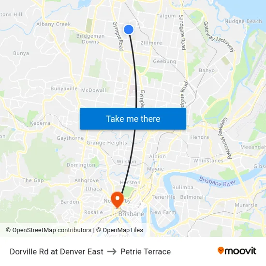 Dorville Rd at Denver East to Petrie Terrace map