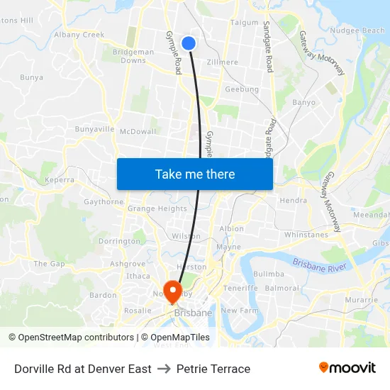 Dorville Rd at Denver East to Petrie Terrace map