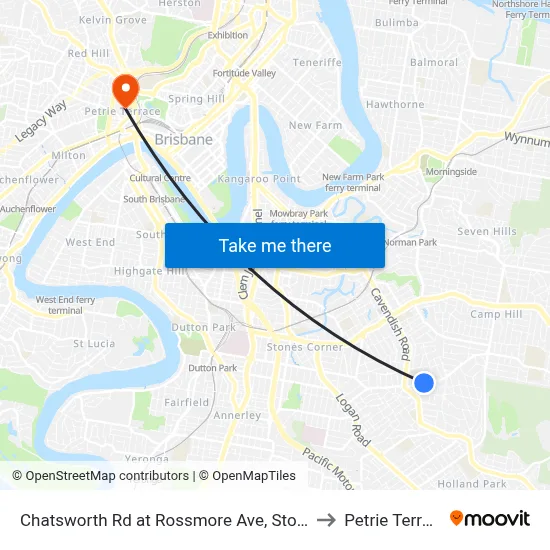 Chatsworth Rd at Rossmore Ave, Stop 32 to Petrie Terrace map