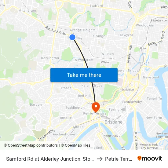 Samford Rd at Alderley Junction, Stop 26 to Petrie Terrace map