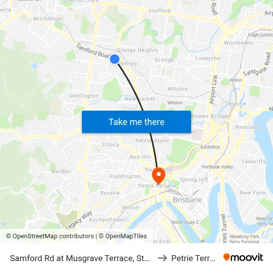 Samford Rd at Musgrave Terrace, Stop 27 to Petrie Terrace map