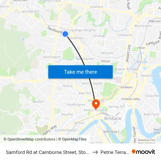 Samford Rd at Camborne Street, Stop 28 to Petrie Terrace map