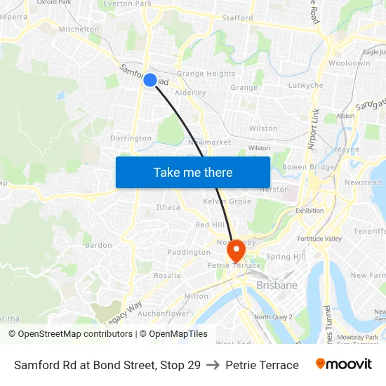 Samford Rd at Bond Street, Stop 29 to Petrie Terrace map