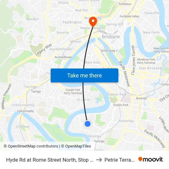 Hyde Rd at Rome Street North, Stop 27 to Petrie Terrace map