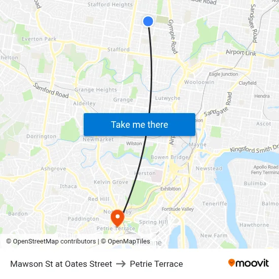 Mawson St at Oates Street to Petrie Terrace map