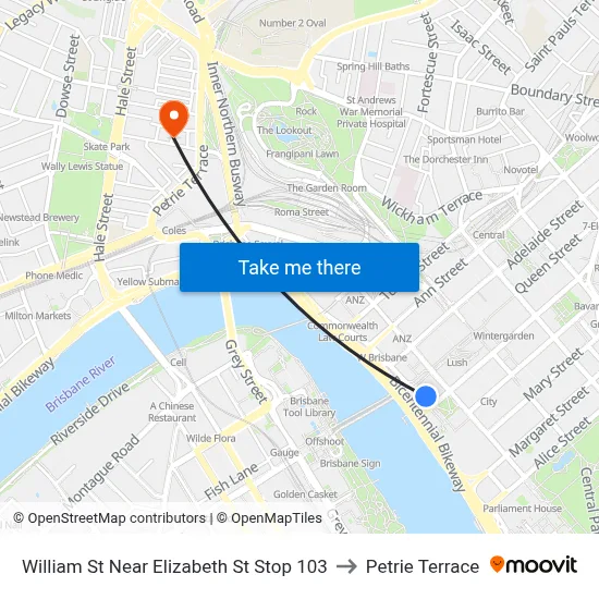 William St Near Elizabeth St Stop 103 to Petrie Terrace map