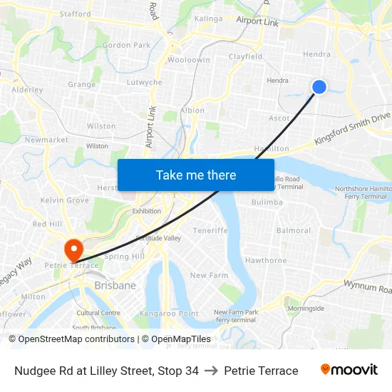 Nudgee Rd at Lilley Street, Stop 34 to Petrie Terrace map