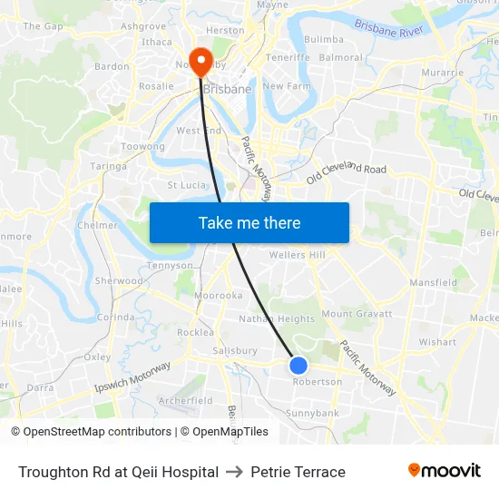 Troughton Rd at Qeii Hospital to Petrie Terrace map