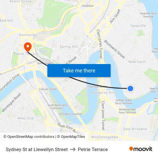 Sydney St at Llewellyn Street to Petrie Terrace map