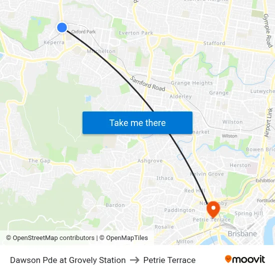 Dawson Pde at Grovely Station to Petrie Terrace map