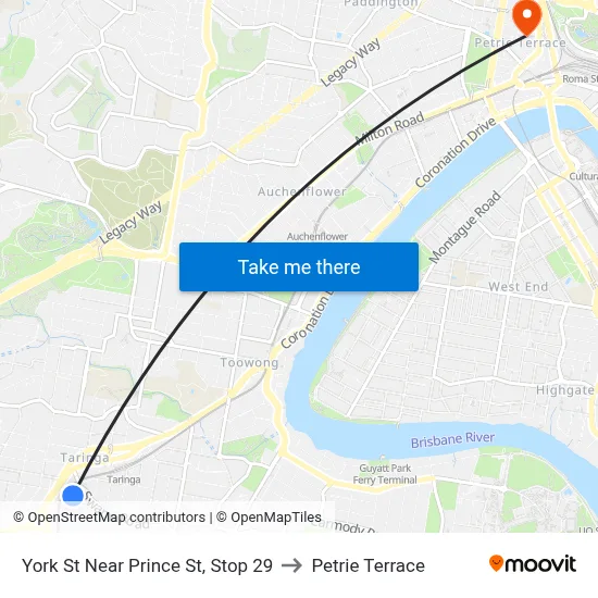 York St Near Prince St, Stop 29 to Petrie Terrace map