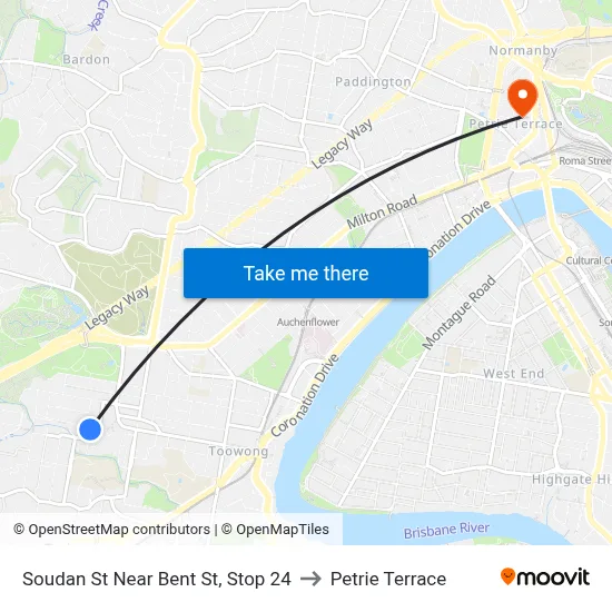 Soudan St Near Bent St, Stop 24 to Petrie Terrace map