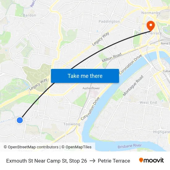 Exmouth St Near Camp St, Stop 26 to Petrie Terrace map