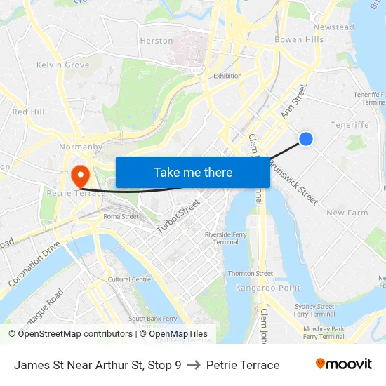James St Near Arthur St, Stop 9 to Petrie Terrace map